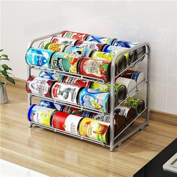 AIYAKA Stackable Can Rack Organizer 3 Tier Pantry Cabinet Food Storage Shelf - Picture 2 of 8